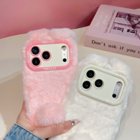 Nouvelle coque de téléphone en peluche lapin aux longues oreilles pour l'automne et l'hiver avec support d'objectif et chaîne pour iPhone 17 Pro Max 16 13 12 11