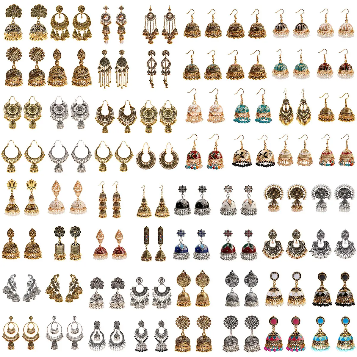 Frauen Indianer Jhumka Jhumki Ethnic Dangle Ohrring Sets Frauen Vintage Silber Gold Lange Quaste Bell Drop Bollywood Ohrringe