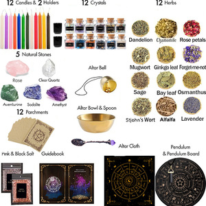 Kit de sorcellerie LANJO de grande taille, 64 pièces, fournitures de sorcellerie de qualité supérieure, outils, cristaux d'autel, pierres précieuses, articles religieux, biologiques, pour toutes les saisons - Product Image 3