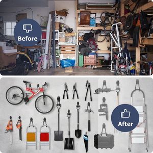 Organisateur d'outils de garage réglable à fixation murale, support de rangement de jardin robuste avec crochets doubles mobiles pour pelle, râteau, pelouse et jardin - Product Image 5