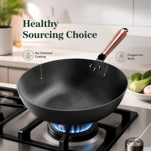 Industrial Grade Chinese Iron Wok Wide Mouth Ring Texture Non Stick Finish High Thermal Efficiency Stir Fry Cookware - Product Image 1