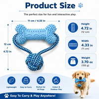 Jouet à mâcher pour chien en TPR durable, en forme d'os, résistant aux morsures, pour le nettoyage des dents, avec une balle en corde pour un jeu interactif