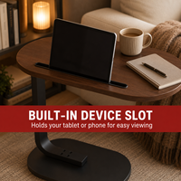 Mesa Auxiliar Moderna en Forma de C para Cama y Sofá, Superficie de Madera MDF con Ranura para Tablet, Ecológica, Mesa Auxiliar para Debajo del Sofá
