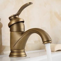Grifo de Lavabo Retro de Latón Macizo Dorado Antiguo de Lujo, Monomando de Agua Fría y Caliente para Proyectos de Hoteles y Villas