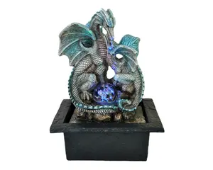 Resin Water Fall Fountain Two Dragons Frolicking with a Ball Led Light Tabletop Indoor Decorative Water Fountain