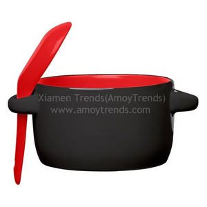 Tasse à soupe en céramique deux tons de 12oz avec poignée cuillère pour la famille Polyvalent comme cadeau Voyage ou camping Tasse à soupe en porcelaine - Product Image 2