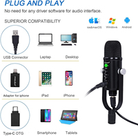 BAIFEILI 86A Microphone USB Professionnel à Condensateur pour Enregistrement, Ensemble Filaire en Métal Noir, Micro USB Professionnel