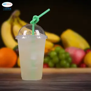 OEM ODM Dapat Dipersonalisasi Kreatif Desain Mewah Sealable U Bentuk Kemasan Botol Jus Cangkir Untuk Bar Smoothie Dengan jerami 32 ons