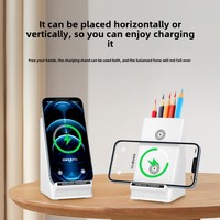 Chargeur de bureau sans fil multifonction 15W porte-stylo en direct rapide boîte de papeterie PC pour cours en ligne à distance