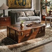 Table basse en bois rétro, table centrale en bois antique, style américain, meuble de rangement pour salon de thé ou bar