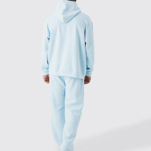 Conjunto de Sudadera con Capucha Azul para Hombre, Corte Holgado, Felpa, Chándal Informal con Bolsillo, Ropa de Otoño - Product Image 3