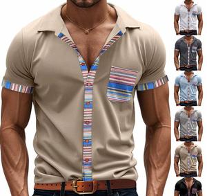 Nouvelle chemise cardigan à manches courtes pour <span class=keywords><strong>homme</strong></span>, style bohème décontracté et ample, couleurs contrastées, pour l'été - Product Image 1