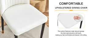 Chaise de salle à manger blanche de luxe moderne avec dossier capitonné à cannelures verticales et structure en métal noir et or pour hôtel, maison, lieu de mariage - Product Image 5