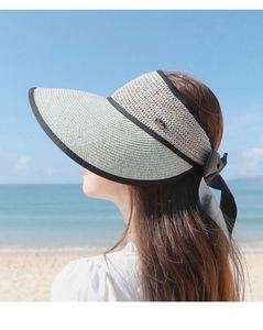 Big Brim Foldable Empty Top Beach Sun <b>Hat</b> Uv protection <b>Straw</b> Sun <b>Hats</b> for Women Summer Sun Visor Cap - Product Image 3