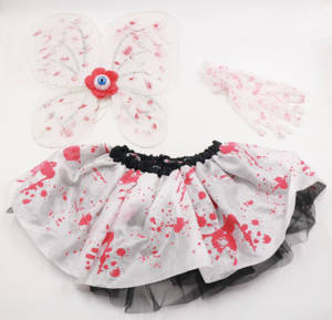 Costume d'Halloween pour filles, style zombie d'horreur, avec effet de sang, ailes de fée, jupe tutu, gants, ensemble de déguisement pour fête - Product Image 2