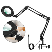 Ultra Long 5X Magnifying Glass with Light and Clamp, 5 Color Modes Steepless Dimming Desk Lamp, Swivel Arm Hands Free Magnifier