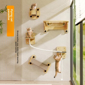Cama Colgante Moderna <span class=keywords><strong>para</strong></span> <span class=keywords><strong>Gatos</strong></span> con Diseño de Cabina Espacial, Poste Rascador Flotante, de Madera, Desmontable, Lavable, Sin Perforaciones - Product Image 1