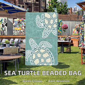 Handmade Waterproof Multicolor Sea Turtle Beaded Cotton Fabric Crossbody Clutch Bag <b>Strap</b> Hook Professional Portable - Product Image 2