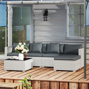Conjunto de Muebles de Jardín de Ratán PE para 6 Personas, con Cojines y Mesa de Centro - Product Image 3