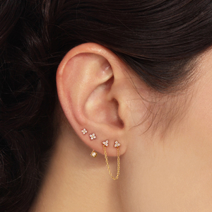 ROXI 3Pcs/set Flower Zircon <b>Stud</b> <b>Earrings</b> <b>Chain</b> Double Pierced <b>Stud</b> <b>Earrings</b> Set S925 Sterling Silver - Product Image 6