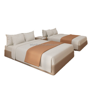 Simple Style Hotel Twin <b>Bed</b> Furniture Custom MDF Panel Wood <b>Base</b> Two <b>Single</b> <b>Beds</b> Frame for Budget Boutique Hotel B&B Project - Product Image 2