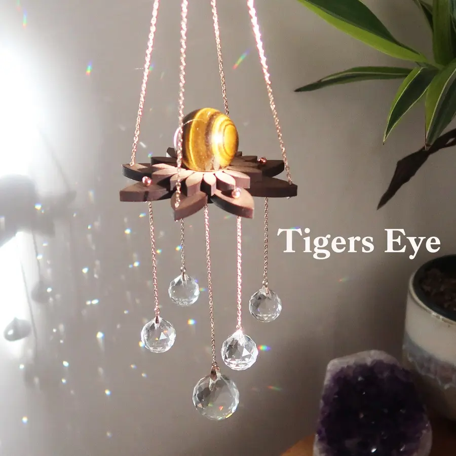 Đá Tự Nhiên Roes Quartz Amethyst Obsidian Tiger Eye Gỗ Sphere Chủ Lotus Sun Catcher Pha Lê Suncatcher