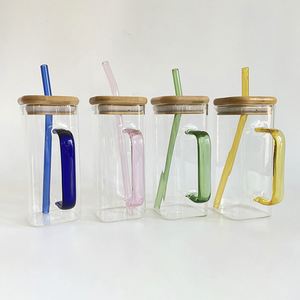 Tazas de Vidrio Cuadradas de 13.5oz con Logotipo Personalizado, Resistentes al Calor y Sublimables, para Té/Café, con Tapa de Bambú y Pajita, Aptas para Lavavajillas - Product Image 1