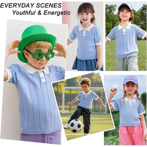 Danny D Cô Gái Mùa Hè Ngắn Tay Áo Polo Áo Sơ Mi V Cổ Nút Xuống Đan Crop Tops Cho Trường Học Đồng Phục - Product Image 3