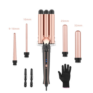 Fer à coiffer 5-en-1 en céramique avec chauffage PTC, affichage LED de la température, fer à friser à 3 barils, fer à onduler 2-en-1, lisseur et boucleur - Product Image 5