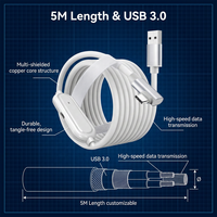 Cable de Extensión VR Link de 5M (16FT) USB 3.0 a Tipo C de 90 Grados, Alta Velocidad 5Gbps, Carga Rápida para Auriculares Meta Quest 2, 3 y Pico 4