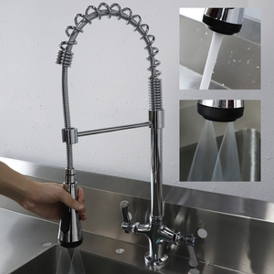 Robinet de cuisine commercial 2026 OEM ODM à double poignée en laiton et SUS304 pour hôtel, avec <span class=keywords><strong>douchette</strong></span> extractible/basculante pour pré-<span class=keywords><strong>évier</strong></span>, à montage sur plan. - Product Image 2