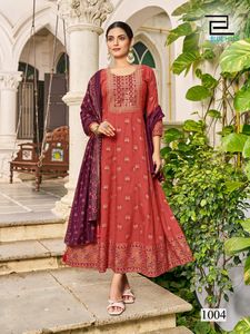 Dernière robe Anarkali à imprimé rayonne avec Dupatta Robe Anarkali brodée élégante parfaite pour les occasions de mariage et de fête - Product Image 6