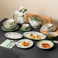 Service de table jetable personnalisé, motif floral, luxe, céramique chinoise, grès moderne, pour usage quotidien, 18 pièces, compatible lave-vaisselle