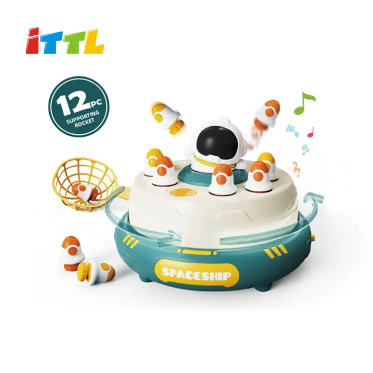 ITTL lançador de disco voador, brinquedo elétrico de mesa giratório com música, lançamento aleatório de foguetes e OVNI para família