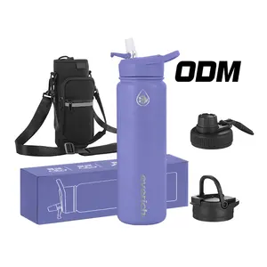 ODM OEM 24oz 32oz 40oz Stainless Steel Double Wall 18/8 Gym Sports Straw Lid Water Bottle with Bag