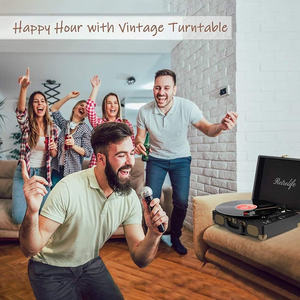 Tourne-disque portable en bois vintage, lecteur de disques vinyles, 3 vitesses, boîte à musique LP, prise en charge de la connexion BT et RCA - Product Image 3