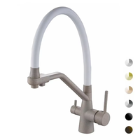 Robinet de cuisine monocommande chaud/froid 3 voies avec douchette extractible, cartouche céramique, finition acier inoxydable, montage sur plan