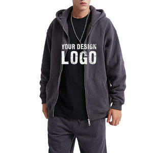 Sudadera con Capucha Extra Grande para Hombre, Informal, con Doble Cremallera, para Otoño e Invierno, al por Mayor, OEM, con Forro Polar, Sudadera con Capucha y Cremallera para Hombre - Product Image 1