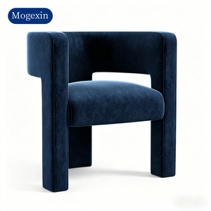 Fauteuil d'appoint moderne et minimaliste à structure géométrique, en velours bleu foncé, fauteuil de loisirs individuel évidé pour salon - Product Image 6