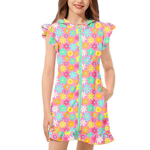 Trajes de Baño para Niñas, con Cremallera y Capucha, Manga Voladora, Traje de Baño para Niños, Tela de Rizo, Cintura Elástica con Bolsillos - Product Image 5