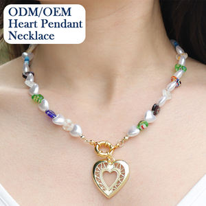 Collier pendentif cœur creux en perles colorées bohèmes vintage personnalisées en vrac pour femmes, bijoux tendance pour la Saint-Valentin et les anniversaires - Product Image 1