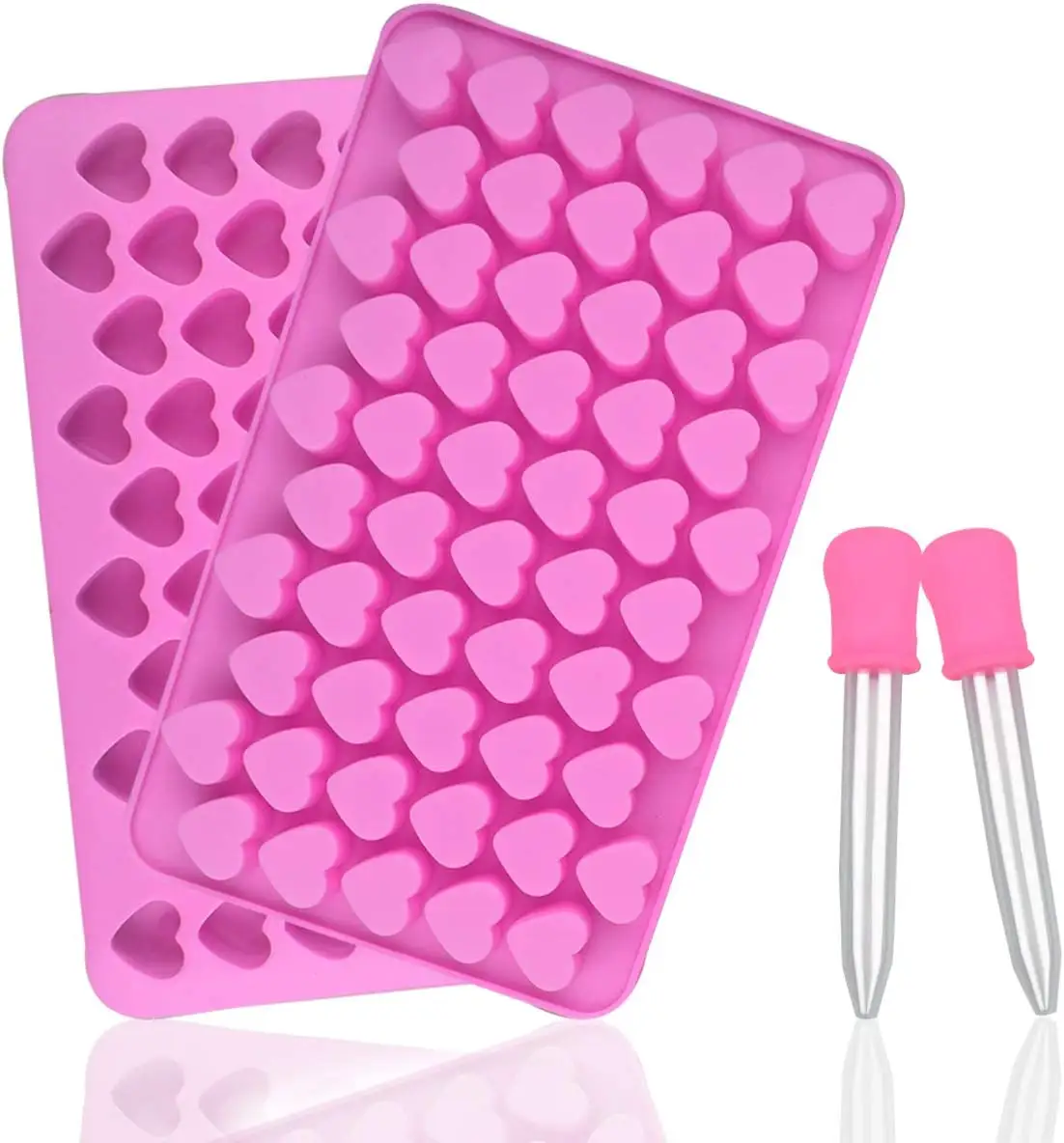 Silicone Mini Heart Molds with 2 Droppers Ice Cube Heart Molds Gummy Heart Molds