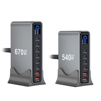 Station de charge de bureau multi-ports GaN³ 540W 670W avec écran LCD numérique, concentrateur de charge rapide PD140W PD65W QC30W USB-C USB-A