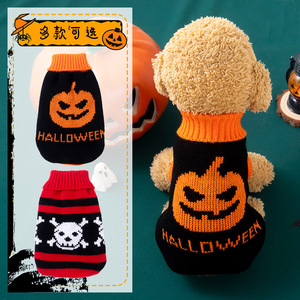 Wholesale Festival Pet Clothes <b>Halloween</b> Knitted Sweater for <b>Dogs</b> & Sphynx Cats Funny Pumpkin & Skull <b>Outfits</b> - Product Image 2