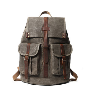 Sac à dos en toile rétro vintage imperméable personnalisé pour homme, sac à dos en cuir et toile pour homme - Product Image 3