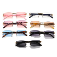 Petites lunettes de soleil carrées sans monture en corne de buffle, tendance et stylées, lunettes de soleil rectangulaires pour hommes