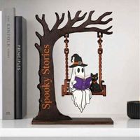 Ornement d'étagère en acrylique imprimé, motif fantôme d'Halloween, décoration saisonnière pour étagère, bureau et décoration intérieure