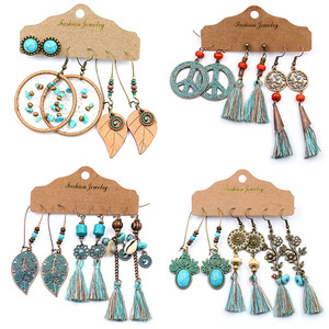 Fashion Jewelry Bohemian Tassel <b>Drop</b> Earrings Alloy Antique <b>Bronze</b> Plated Women's Party Dangle Earrings Set - Product Image 1