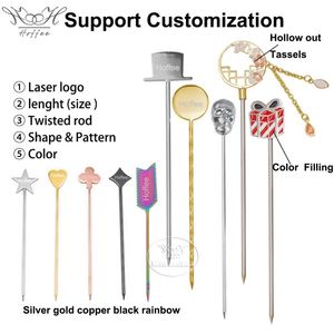 Custom Logo Metal Bar Stainless Steel 304 Stir Sticks Toothpicks <b>Tools</b> Decorative Food Drink Cocktail Picks Fruit Stick Garnish - Product Image 3