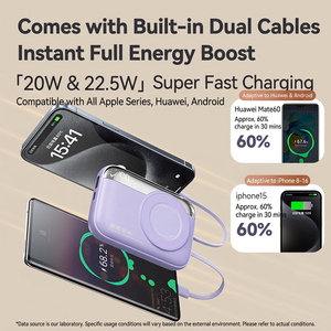 พาวเวอร์แบงค์แม่เหล็ก 10000mAh 22.5W ชาร์จเร็วไร้สาย พร้อมสายในตัวสำหรับโทรศัพท์ - Product Image 4